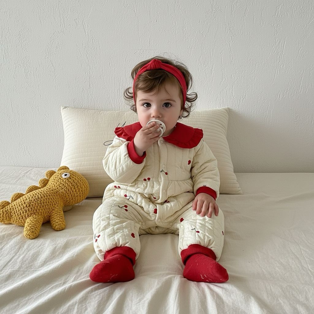 櫻桃翻領加厚爬服