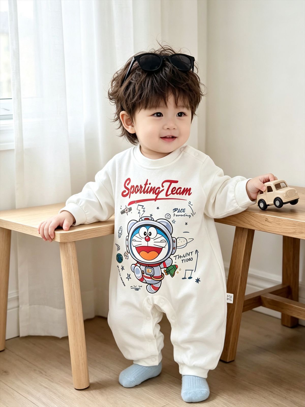 英文字母A夢連身爬服
