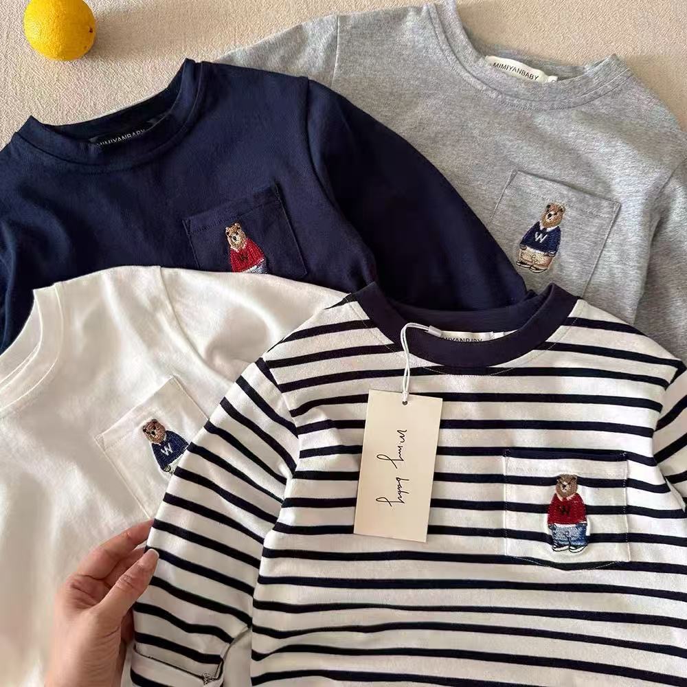 刺繡小熊口袋長袖上衣