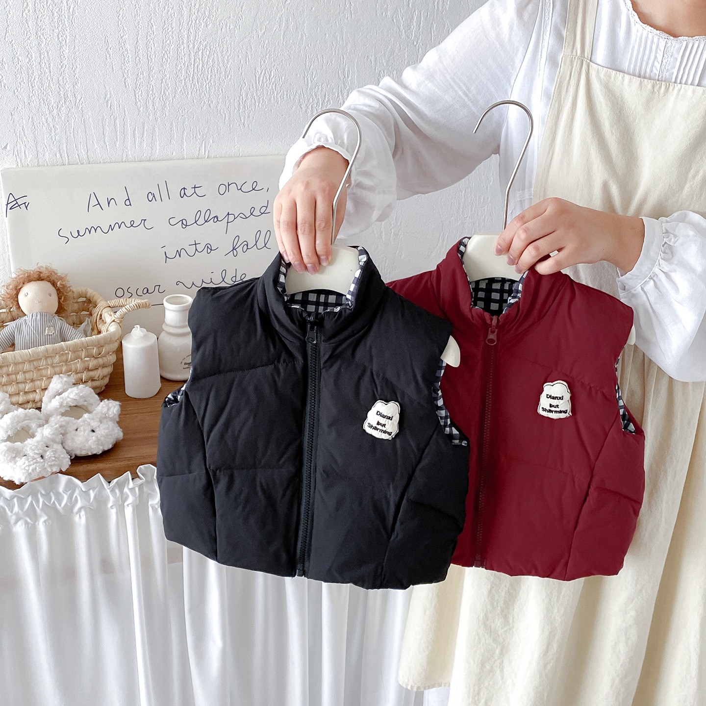 格子雙面穿加厚背心