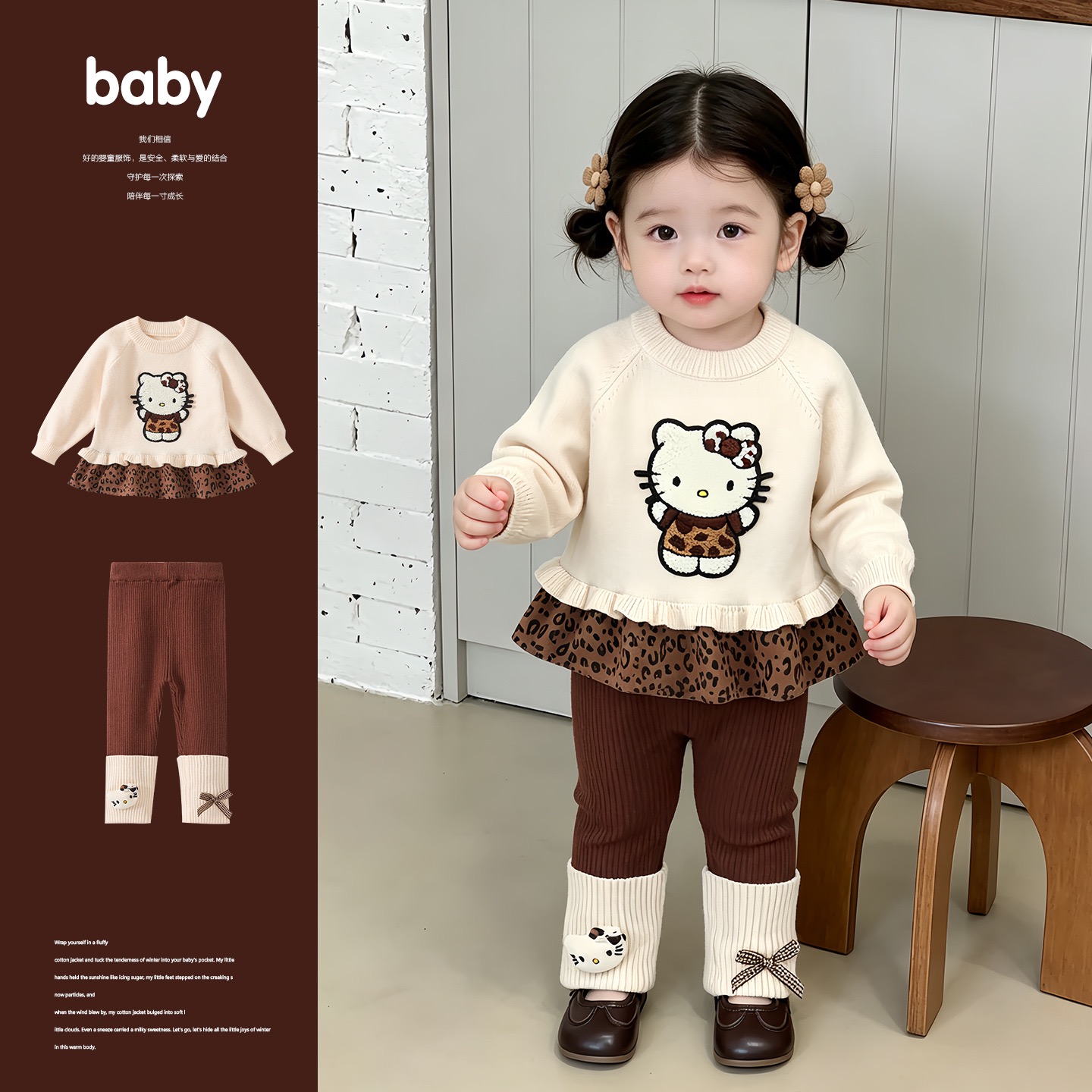 針織豹紋kitty套裝